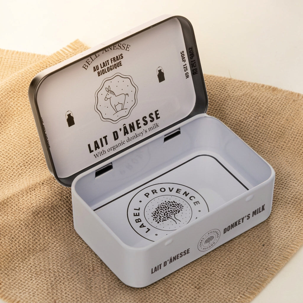 Boîte Métallique « Lait d'Ânesse » – Écrin Cadeau pour Savon 125g